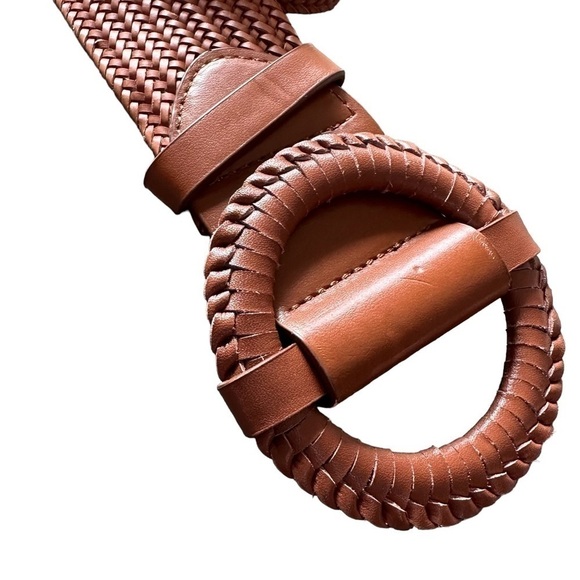 Wide Braided Round Buckle Synthetic Leather Belt, M/L - Picture 2 of 6
